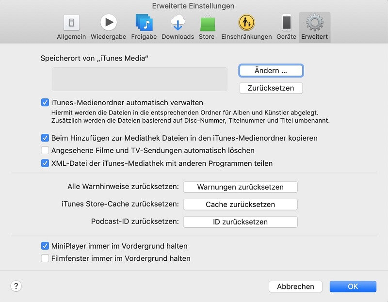 iTunes Erweitert